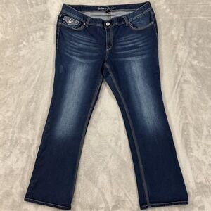Ariya Jeans Womens 38x32 Bootcut‎ Stretch Thick Stitch Flap Pockets Embellished